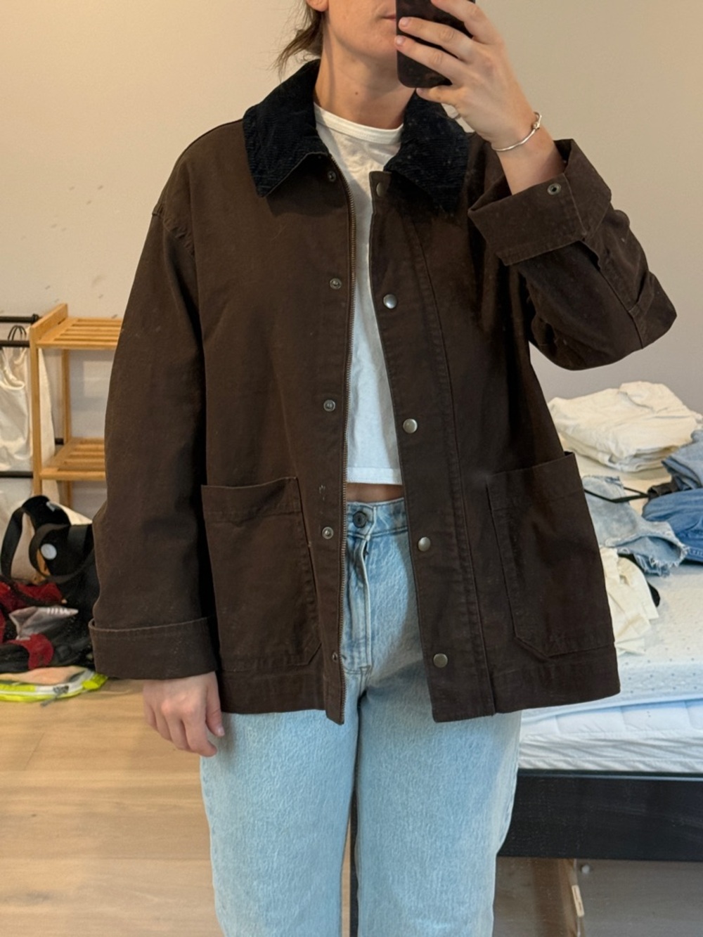 Old Navy Barn Jacket Dark Brown with Black Collar